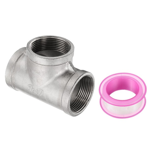 sourcing map 304 Stainless Steel Tee Pipe Fittings G1-1/2 Female