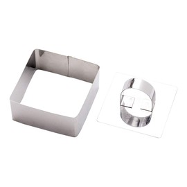 Pastry Tek Stainless Steel Square Pastry Ring Mold with Press 3.3 x 1.5 inch 1 Count Box - Restaurantware