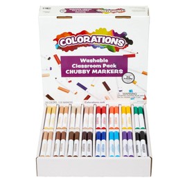Colorations Washable Classroom Value Pack Chubby Markers - Set of 128, 16 Colors Colors, Non Toxic| Bulk School Supplies For Kids, Coloring Set, Kindergarten Must Haves, Preschool Essentials