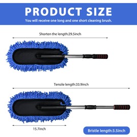 BWBWND 2 PCS Microfiber Car Dusters, Scratch Free Auto Exterior Dust Brust Set with Extendable Duster, Multipurpose Soft Brushes Dusting Supplies for Cars Trucks SUVs Motorcycles (Blue)