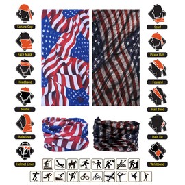 VANCROWN Headwear Head Wrap Sport Headband Sweatband 220 Patterns 12 in 1 Magic Scarf 12PCS & 6PCS 12 in 1 (6PCS.The Stars and Stripes)