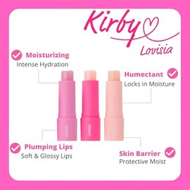 Kirby Kawakii Lip Balm for Girls, Cute Lip Balm for Women with Shea Butter, Jojoba Oil & Honey, Hydrating Lip Balm & Mini Lip Moisturizer for Girls Made in Japan, STRAWBERRY+ PEACH + SWEETS
