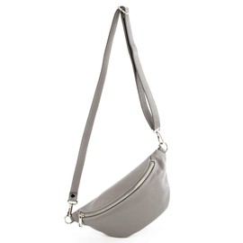 modamoda de - T211 - Italian Hip Bag, Chest Bag, Medium, Soft Leather, Teleggrey., s