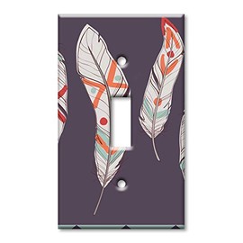 Art Plates 1-Gang Toggle OVERSIZE Switch Plate - OVER SIZE Decorative Metal Wall Plate - Native American Feathers - (Made in USA)