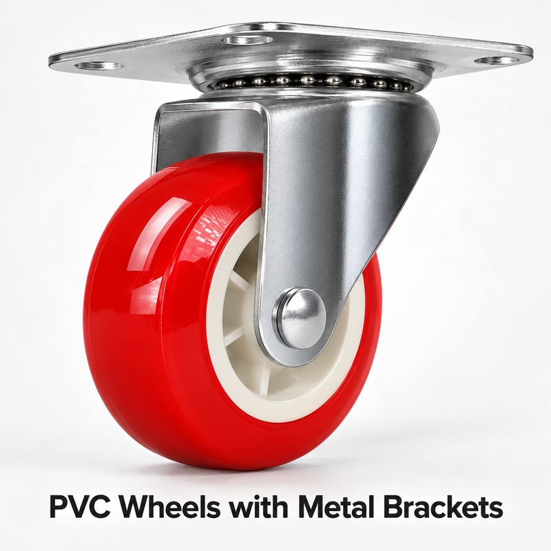 4-Pack Red PVC Swivel Caster Wheels for Furniture & Utility