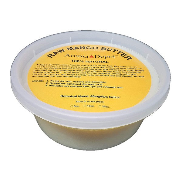 Aroma Depot 8 oz Raw Mango Butter Unrefined 100% Natural Pure Great for Skin, Body, Hair Care. DYI Body Butter, Lotions, Creams Reduces Fine Lines, Wrinkles, used for eczema psoriasis
