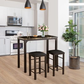 VECELO 3-Piece Bar Table and Chairs Set, 36" Rectangular Counter Height Dining Sets for Kitchen Bistro Restaurant Small Space Breakfast Nook, Brown and Black