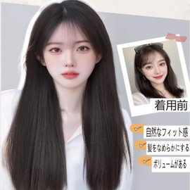 HAPVITAL Hair Extension, Hair Extension, Pin for Easy Installation, One-touch Hair Extension, Point Wig, Long, Straight Costume, Everyday, Supernatural, Cartoon Side Included (Light Brown)