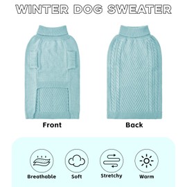 HUMLANJ Large Dog Sweater, Thermal Knitted Dog Sweater for Cold Weather,Turtleneck Long Sleeve Cable Knitwear, Large Solid Pullover Pet Sweater for Medium Large Dogs S Bule