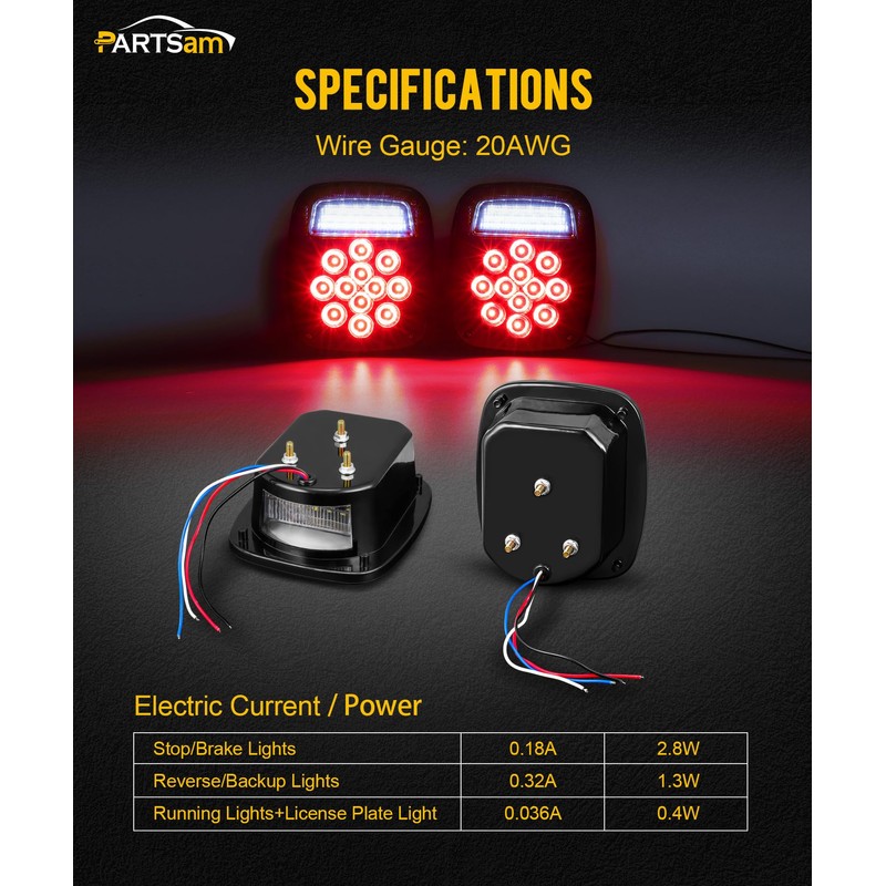 Partsam 2x LED Dump Truck Tail Lights 33 LEDs Universal