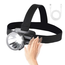 Amkulop Led Rechargeable Headlamp,Lightweight Mini Bright USB C Light for Forehead,Waterproof Motion Sensor Headlight,Battery Power Flashlight Headlamps for Helmet Mining Hiking(2400mAh)