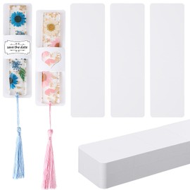 Fumete 50 Pieces Resin Bookmark Holder 5.9 x 1.8 Inches Kraft Bookmark Sleeves DIY Bookmarks Display Cards for Bookmark Wrapping Small Business Packaging Supplies Party Favor Gift (White, Cute)