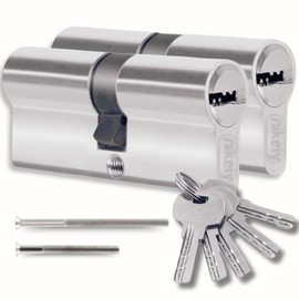 Locking Cylinder 35/35 mm with 10 Single Keys, Set of 2 Double Cylinders, 4 Screws, Easy to Install, Universal Key for Both Cylinders, Length 70 mm