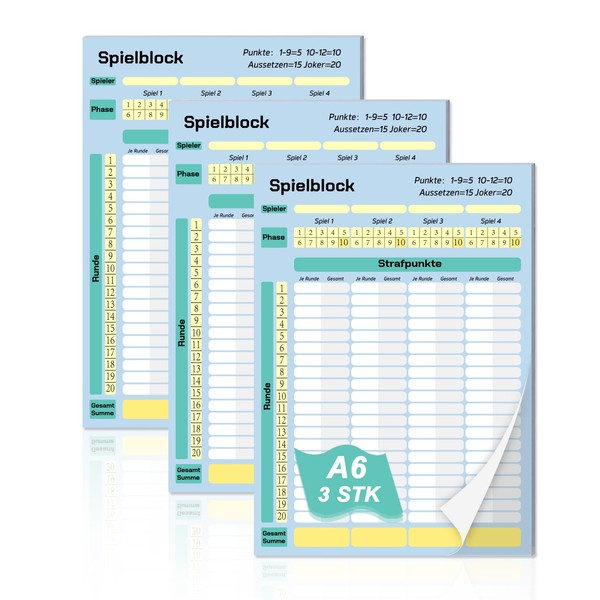 WANGDEFA Pack of 3 Phase 10 Card Game Block Score
