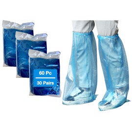 Leo 60 piece 30 pairs shoes & long Boots cover - Disposable Long Boots Shoes Cover slip resistant Durable Material for carpet, rain, mud, snow. (60 pcs)