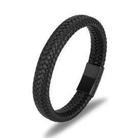 JSNOM Men's Leather Bracelet Gifts: Braided Leather Christmas Father's Day Valentine's Day Birthday Gift Love Gifts Jewellery Gift Bracelets for Men, Leather, No Gemstone