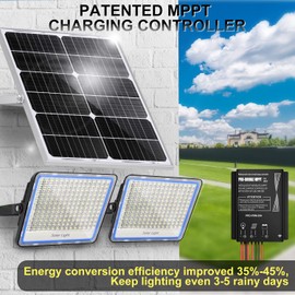 Gebosun 100W 12000LM Solar Flood Light Outdoor with Separate Panel, Dusk to Dawn & Motion Sensor Solar Street Lights Outdoor with Flash Warning for Garden, Yard Pathway, Wider Light Range