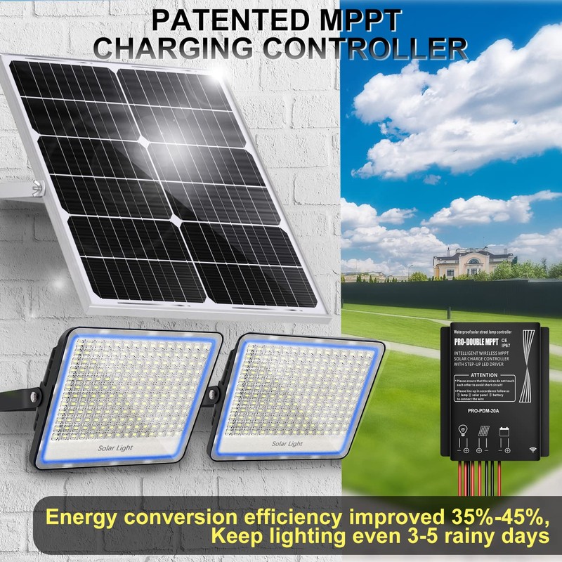 Gebosun 100W 12000LM Solar Flood Light Outdoor with Separate Panel,