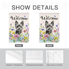 Welcome Summer Yorkie Garden Flag for Outside Spring Floral Dog Banner Yorkshire Terrier 12x18 Double Sided Seasonal Yard Signs Lawn Outdoor Decoration