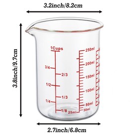 3 Piece Glass Measuring Cup Set, Includes 1/2-Cup, 1-Cup, and 2-Cup High Borosilicate Glasss Liquid Measuring Cups, Dishwasher, Freezer, Microwave, and Preheated Oven Safe, Essential Kitchen Tools