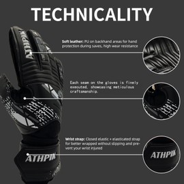 Goalie Goalkeeper Gloves with Pro Fingersaves, Strong Grip for The Toughest Saves, Protection to Prevent Injuries, Fit Match Training, Adult, Youth(White & Black) (White & Black, 8)