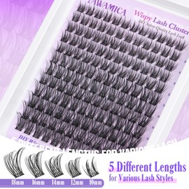 Yawamica Lash Extension Kit Wispy Lash Clusters Kit 10-18mm Cluster Eyelash Extensions D Curly Individual Lashes Medium Volume Cluster Lashes DIY Lash Kit with Bond and Seal and Lash Tweezers