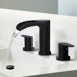 FROPO Black Bathroom Faucet - Waterfall Faucets Bathroom 8 Inch, 2 Handles Widespread Vanity Faucets 3 Holes for Lavatory Restroom RV Bathtub with Pop Up Drain & Supply Lines Matte Black