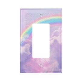 ybclf Rainbow in the Clouds Light Switch Cover 1 Gang Single Rocker Pink Purple Wall Plate Decorative Switchplate Electrical Receptacle Faceplate for Bathroom Kitchen Bedroom（Plastic）