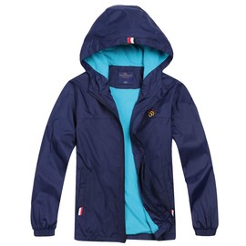 Jingle Bongala Boys Girls Lightweight Breathable Raincoat Waterproof Hooded Rain Jacket Windbreaker Easy to Fold-Navy-150