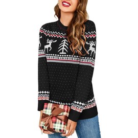 Zeagoo Women Funny Christmas Sweaters Christmas Tree Reindeer Pullovers Festival Holiday Jumper Black
