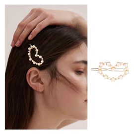 Iaceble Boho Gold Pearl Heart Hair Barrette Pin Hollow Hairpin Clips Decorative Hair Accessories for Women and Girls Headdress(Heart Shaped)