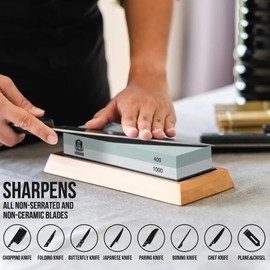 Complete Knife Sharpening Stone Kit - Goodjob Premium Whetstone Knife Sharpener Stone - Dual Grit 400/1000 3000/8000 Wet Stone Sharpening Kit with Cut Resistant Gloves, Honing Guide, Bamboo Base