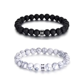Lantine Set of 2 with Letter Bracelets 8 mm Natural Stone Couple Bracelet Bead Bracelet Comes in a Refined Gift Box, 100% brand, No gemstone