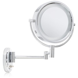 Jerdon HL65C 8-Inch Lighted Wall Mount Makeup Mirror with 5x Magnification, Chrome Finish