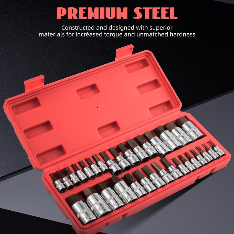 Master Hex Bit Socket Set 32-Pcs, Allen Socket Set, 1/4'',