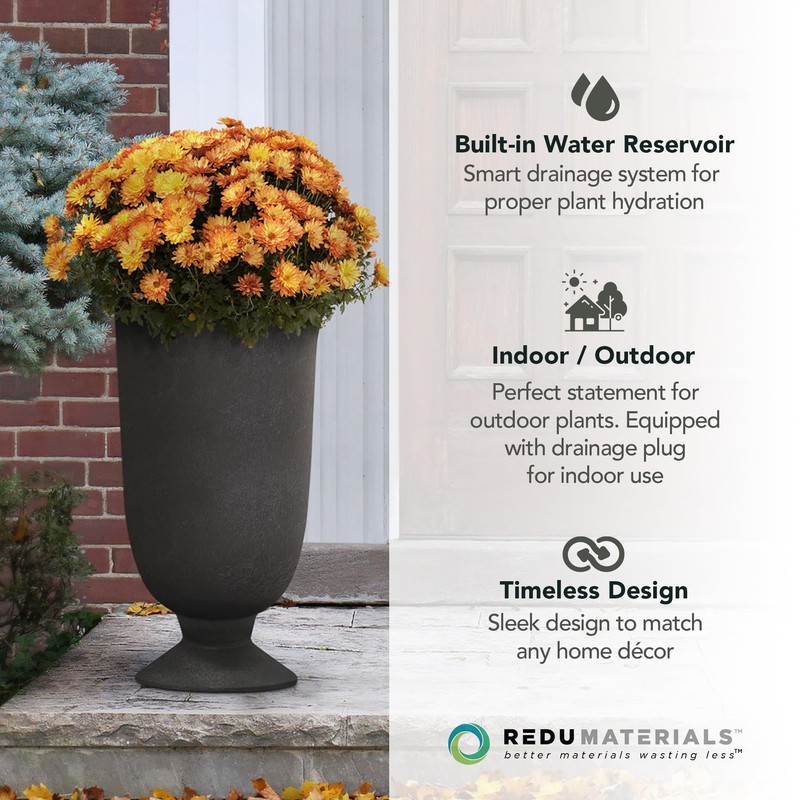 Tierra Verde Indoor & Outdoor Self-Watering Urn Planter, Cadence, 14"
