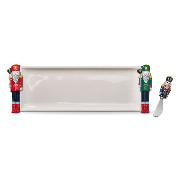 tag Holiday Nutcracker Accented Solid White Rectangle Earthenware Dishwasher Safe