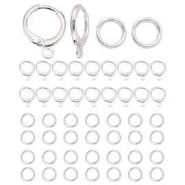 LEEQ 20pcs 925 Sterling Silver Hoop Earrings, Plated Ear Hooks with Lever Closure, French Ear Hooks, Interchangeable Dangle Ear Hooks with 30 Open Jump Rings