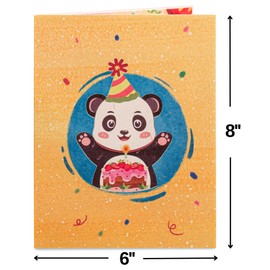 Paper Love Frndly Birthday Pop Up Card, 3D Panda, Handcrafted - 100% Recycled and Eco-Friendly, 8" x 6" Cover - Includes Envelope and Removable Note Tag