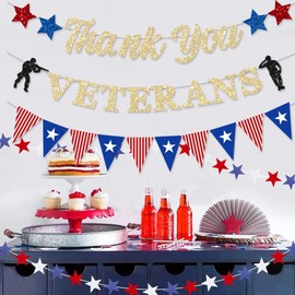 FHGG Thank You Veterans Banner Decorations Gold Glitter Thank You to Our He roes We Are So Proud of You Decorations for Veterans Police Military Army Employees Memorial Party