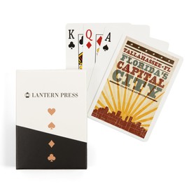 Lantern Press Tallahassee, Florida, Skyline and Sunburst Screenprint Style (52 Playing Cards, Poker Size Card Deck with Jokers)