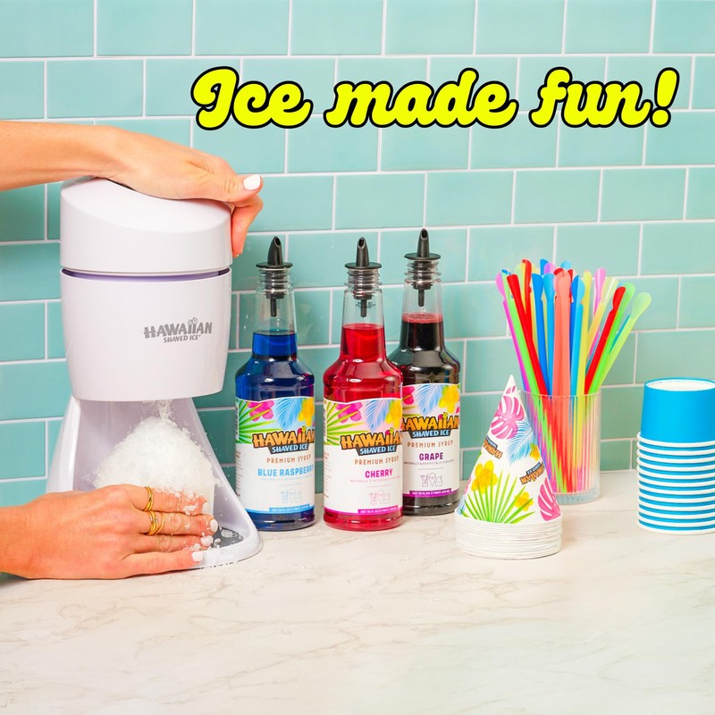 Hawaiian Shaved Ice Machine Kit - 3 Flavors, 25 Cups,