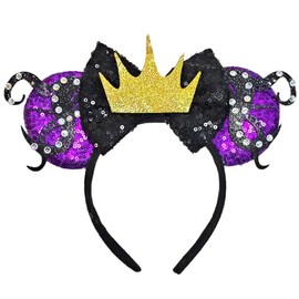 Nanlleve Mouse Ear Headbands Sequin Bow Ears Headbands for Women Adults Cute Hair Accessories for Costume Cosplay Princess Birthday Party Decorations (ursula tiara)