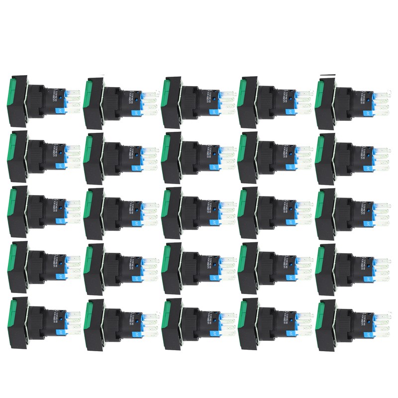 25Pcs Squares Push Button Switch ABS Brass Self Locking with