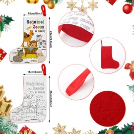 Toulite 24 Pcs Color Your Own Christmas Stockings Kit DIY Coloring Nativity Stocking Crafts for Kids and Adults, Jesus Religious Xmas Home Decor for Fireplace Holiday Tree Ornaments (Christian)