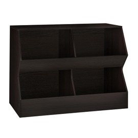 DINZI LVJ Kids Bookshelf, Toy Storage Organizer, Wooden Toy Storage Cabinet, 4 Cubby Children Bookcase, 43.3" L Toddler Book Shelf for Bedroom, Nursery, Hallway, School, Espresso