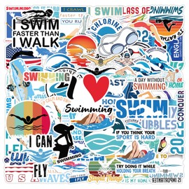 100PCS Swimming Stickers, Funny Swimming Gifts for Student Vinyl Waterproof for Water Bottle Laptop Luggage Guitar Gifts for Teens Girls Kids Adult Students