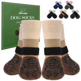EXPAWLORER Anti Slip Dog Socks & Boots, Dog Shoes for Small, Medium, Large Senior Dogs, Paw Protection for Hot Pavement, Hardwood Floors, Snow, Khaki Color, 6 Count