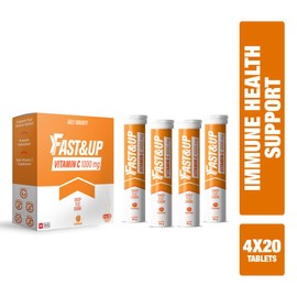 Fast&Up Vitamin C 1000 mg - High Strength - 80 Effervescent Tablets (4 x 20) - Helps Build Strong Immune System - One Daily - Orange Flavour