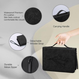 MOSLA PU Leather Bible Covers Case for Men Women Bible Case Large Waterproof Bible Protective with Handle, Bible Carrier Tote Bags with Christian Bible Accessories Gifts (Black 1#, M)